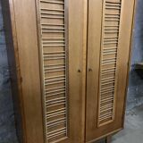 Vintage oak and rattan cabinet 1960