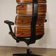 Fauteuil de bureau vintage en skaï et bois - 1970