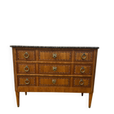 Commode de style Louis XVI marquetée – plateau marbre noir et blanc