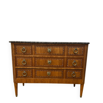 Louis XVI style marquetry commode – black and white marble top