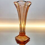 Val Saint Lambert Art deco vaas, serie Luxval model Américain M, rosé kleur