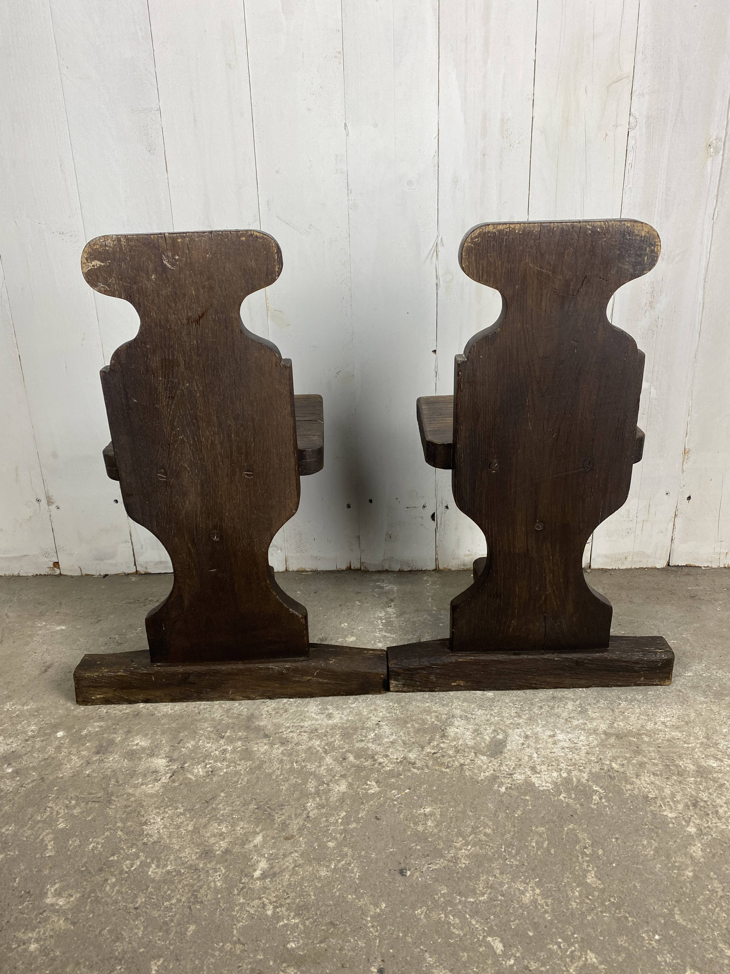 Pair of brutalist oak stools