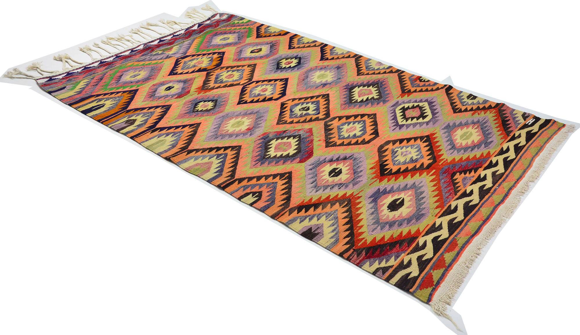 Turkish Kilim Yuruk Vintage 206x315 cm Geometric Orange and Red