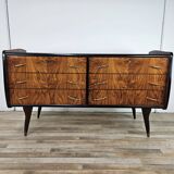 1950s six-drawer chest of drawers with glass top