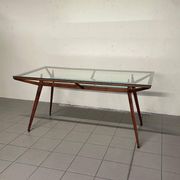 1950s Italian Wooden Table with Double Glass Top