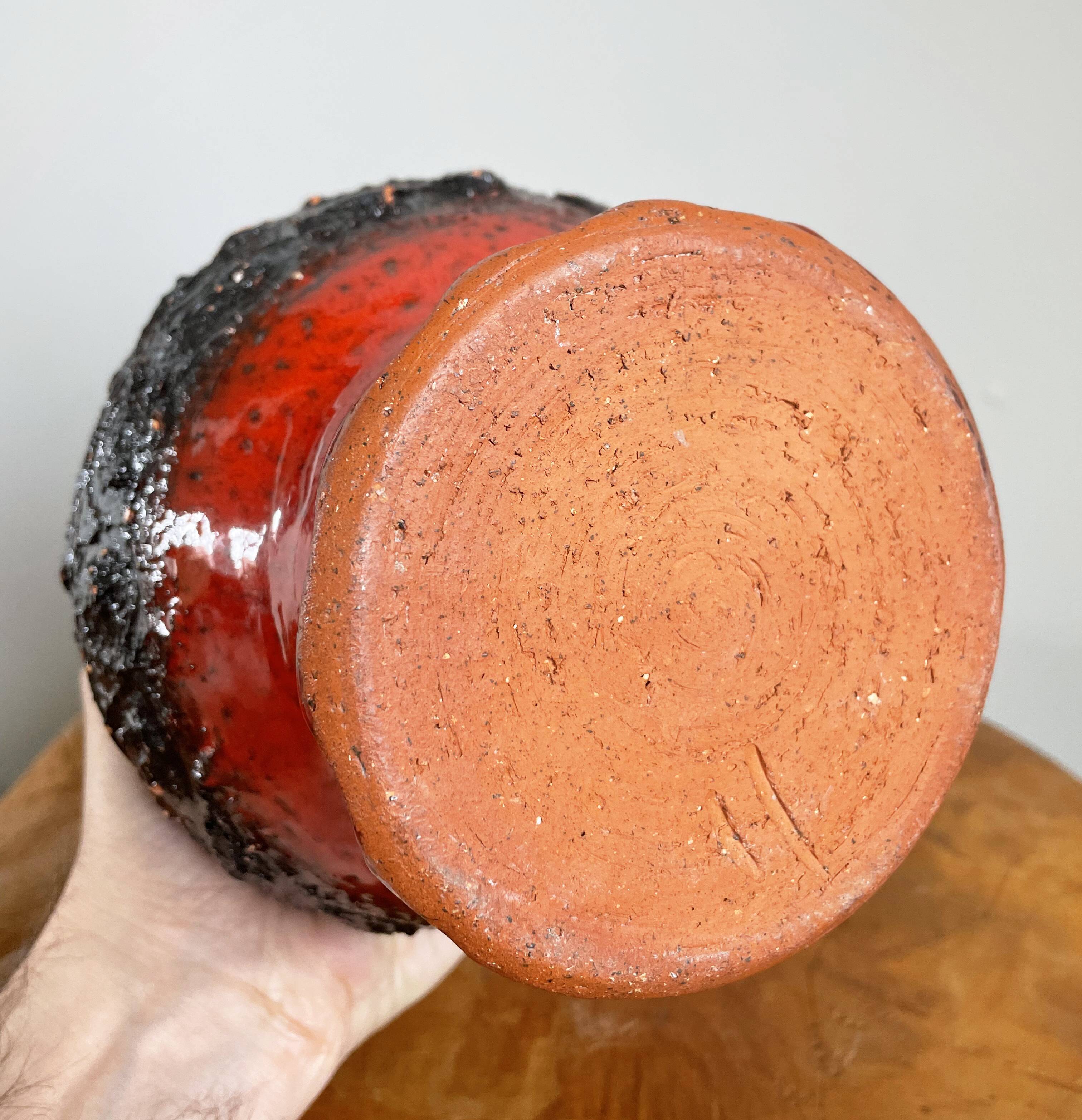 Bright Red and Black Ceramic Vase, Heavy Jug in Mid-Century Style, West German Pottery