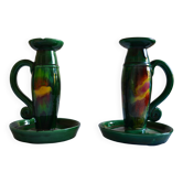Paire de pieds de lampe vintage forme bougeoirs Vallauris France 1970