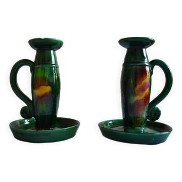 Pair of vintage candlestick lamp bases Vallauris France 1970