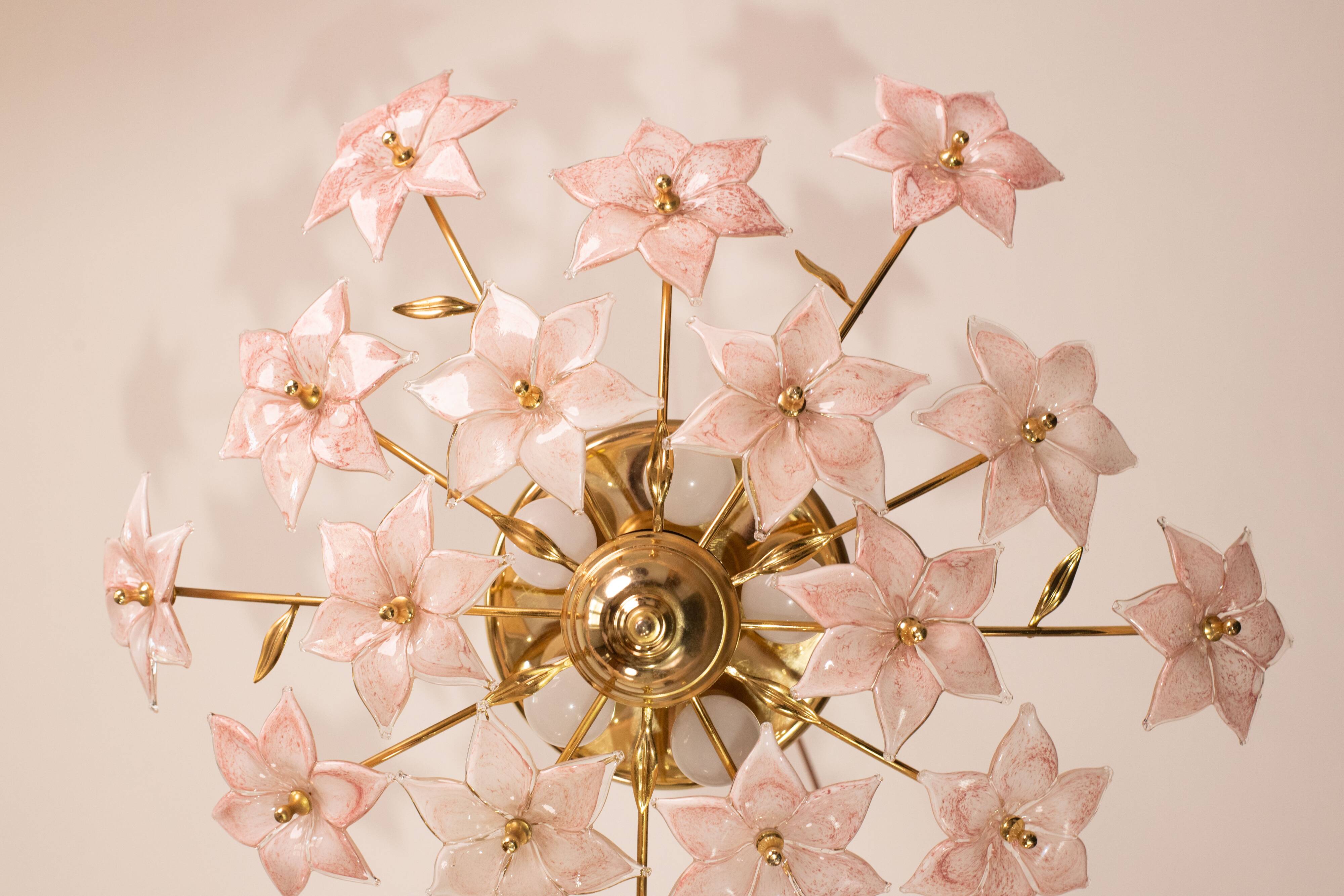 Murano vintage ceiling light pink flowers, 1970s
