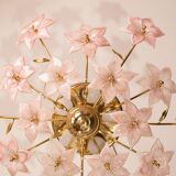 Murano vintage ceiling light pink flowers, 1970s