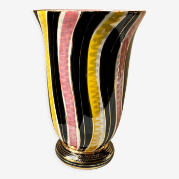 Vase céramique émaillée multicolore vintage 1960  H Bequet Quaregnon Belgique