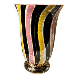 Vintage multicolored glazed ceramic vase 1960 H Bequet Quaregnon Belgium