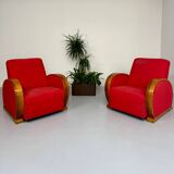 2 anciens fauteuils club art déco années 30 structure bois courbé
