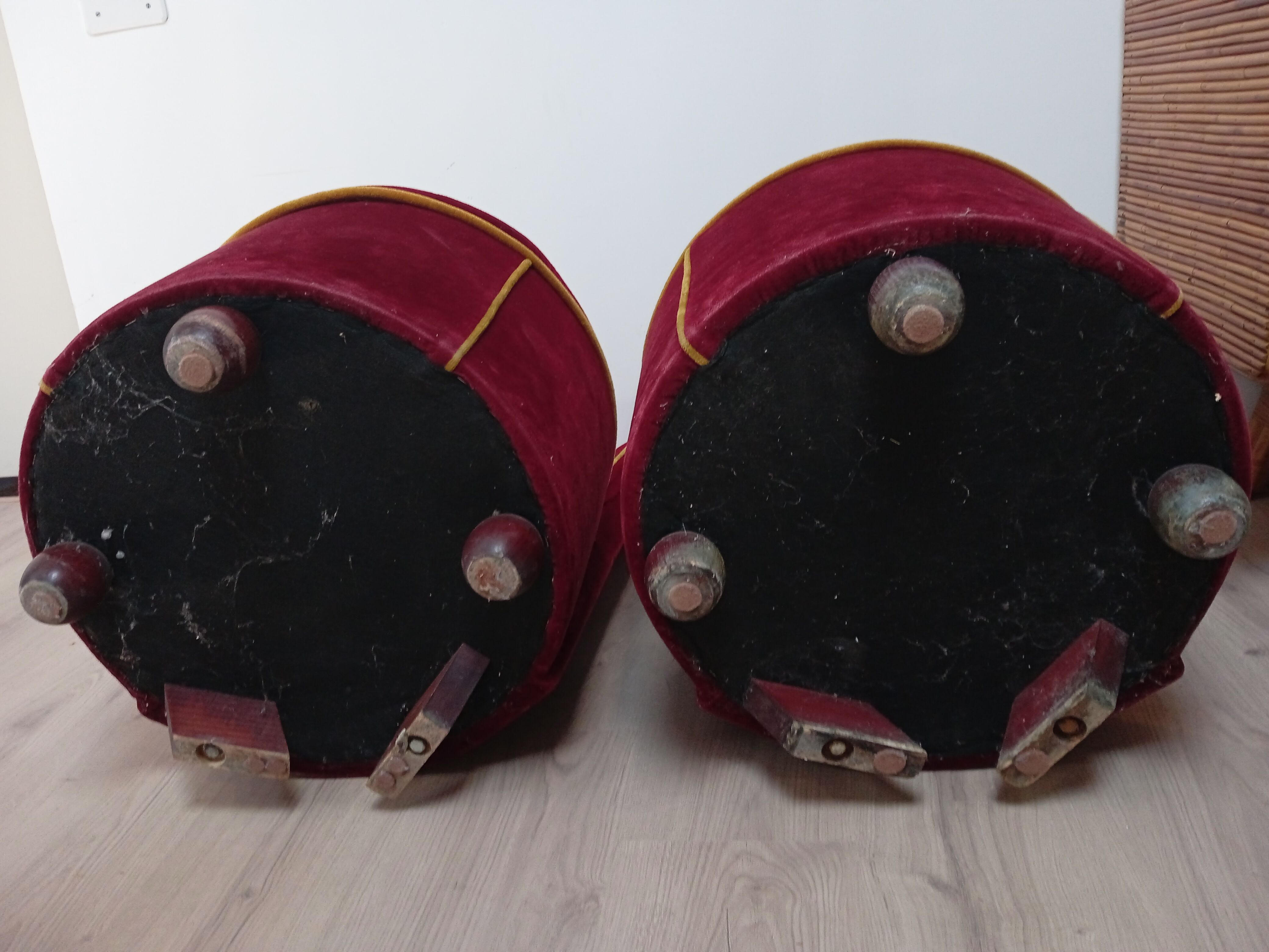 Pair of cabaret armchairs red velvet gold border