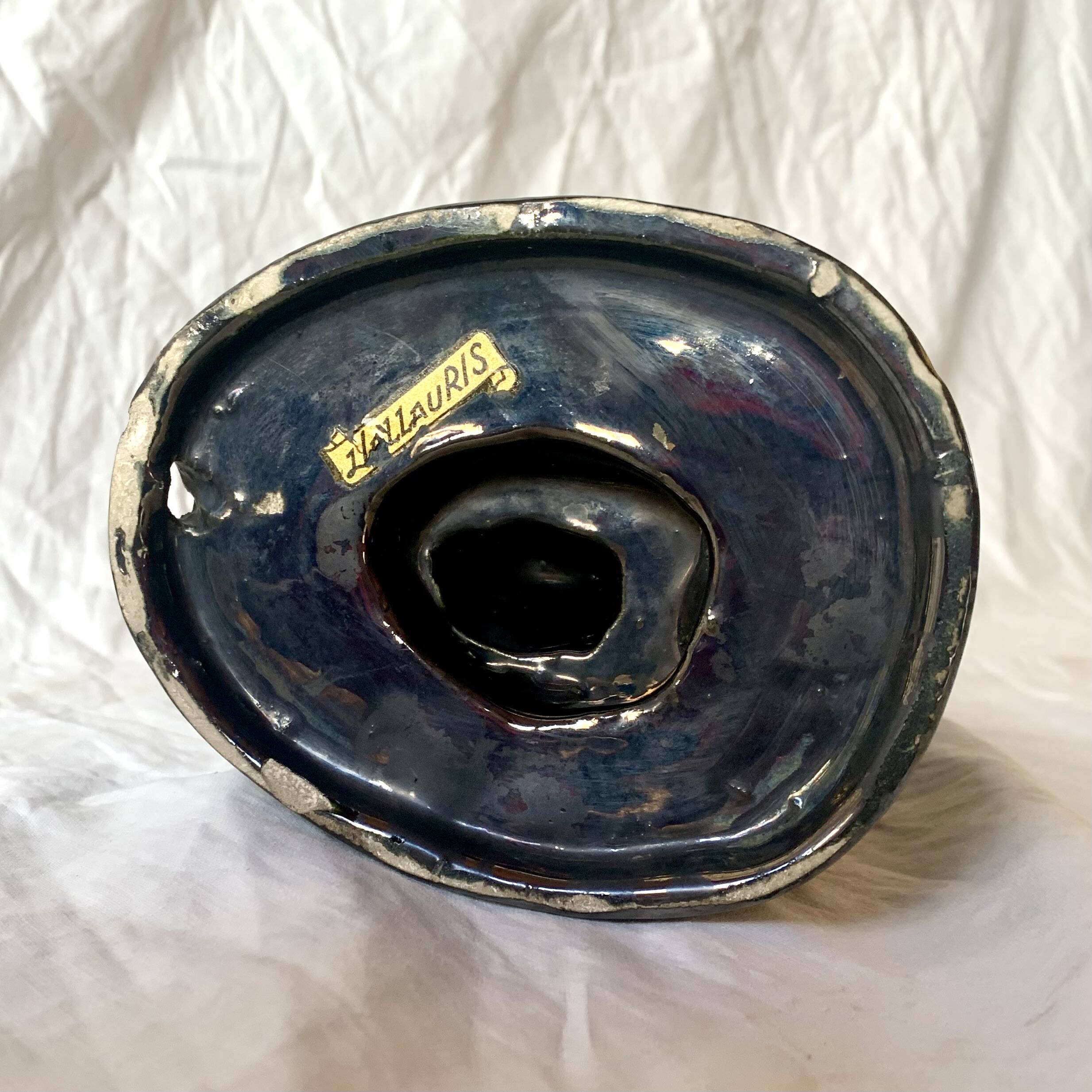 Old Vallauris soliflore vase in pearly black ceramic - female body