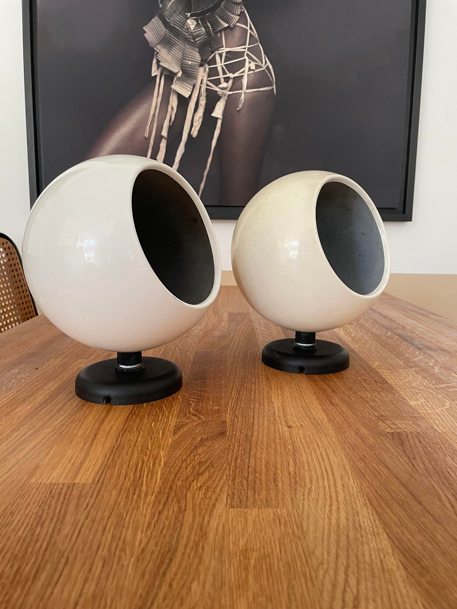 Pair of adjustable vintage wall lamps, white lacquered metal, LITA 1970