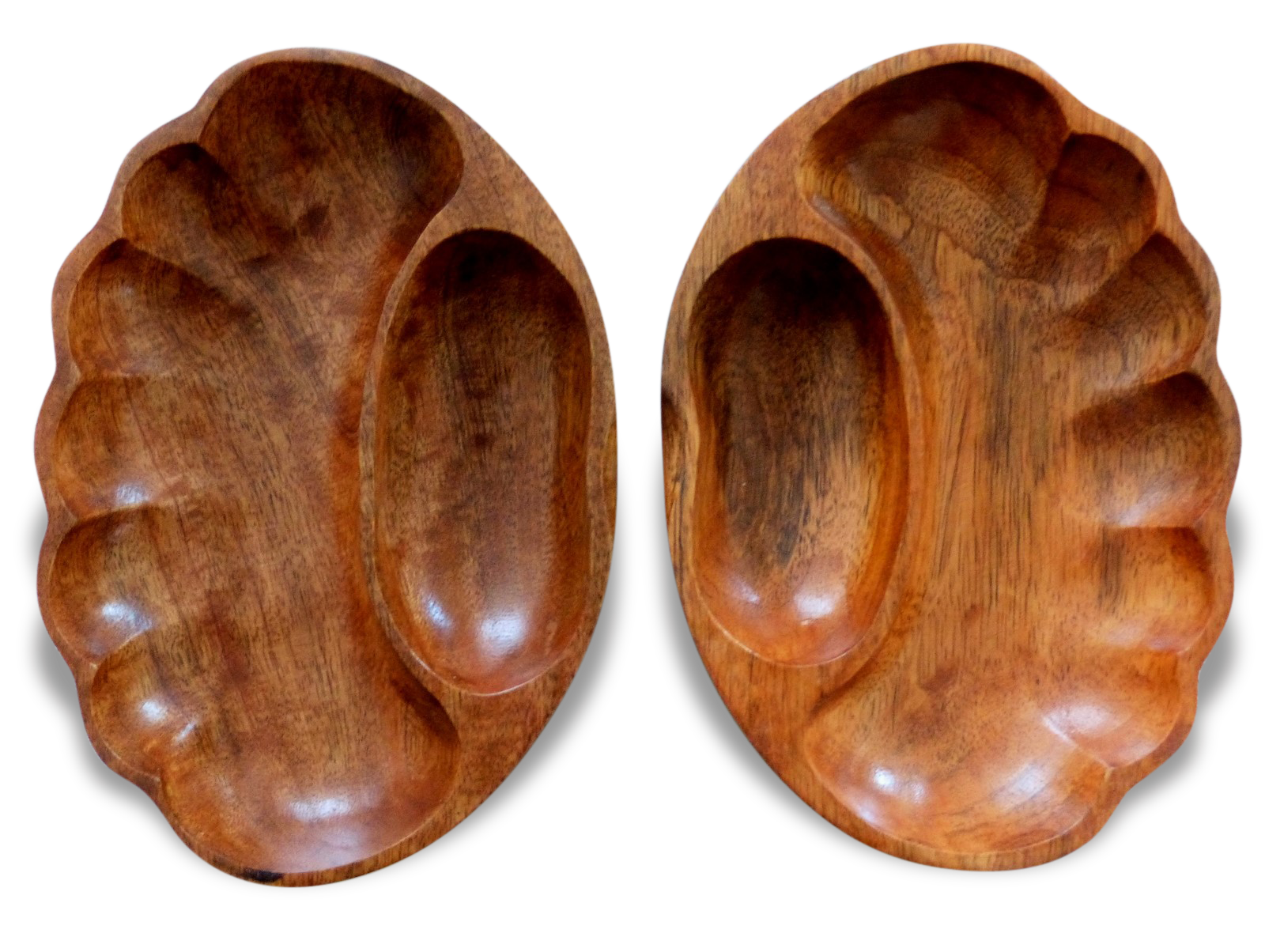 2 cups wood compartment shape shell vintage 70's