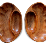 2 cups wood compartment shape shell vintage 70's