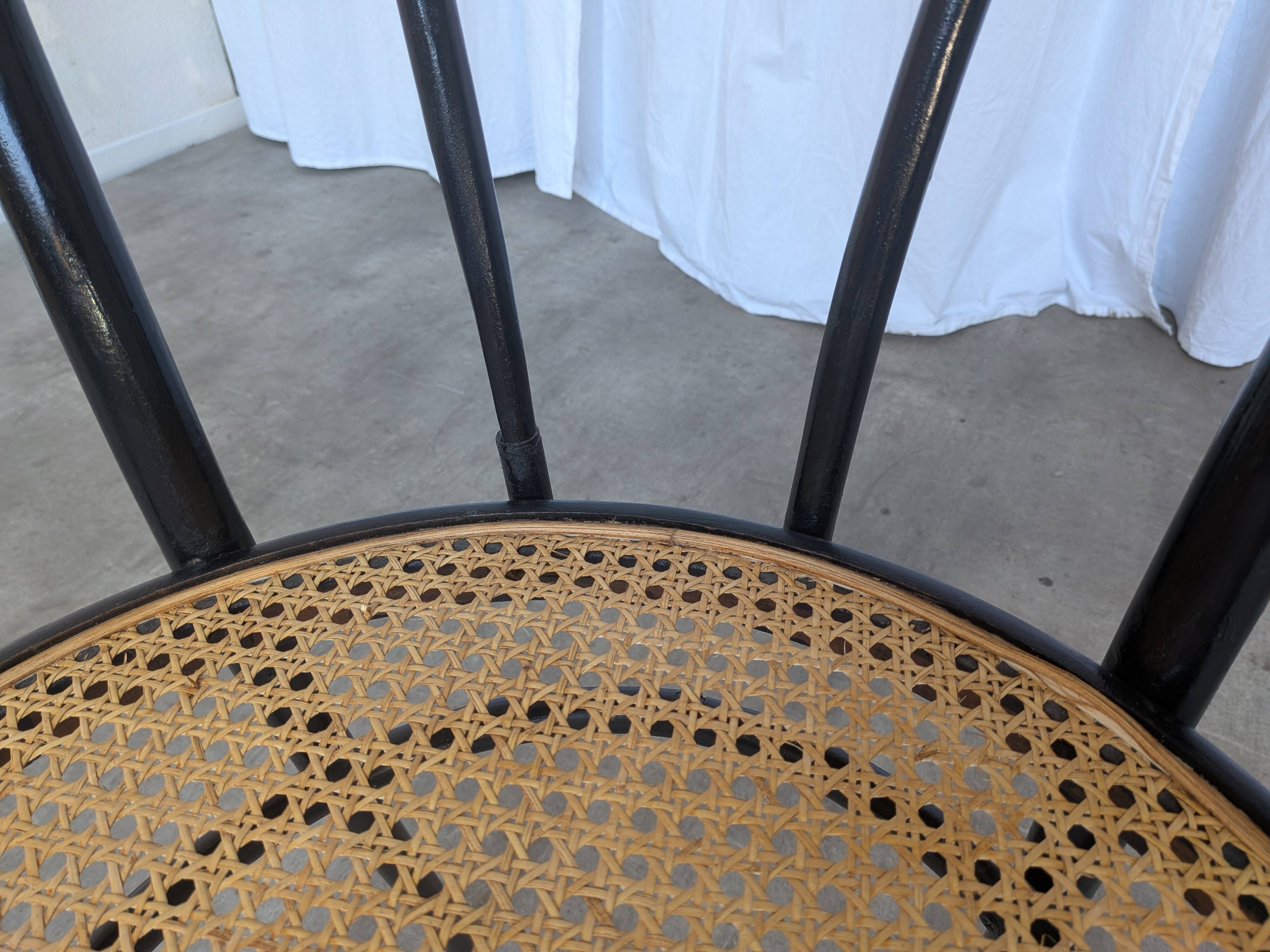 Mid-Century Thonet Style Dining Chair / Black Bentwood & Cane Seat Vintage