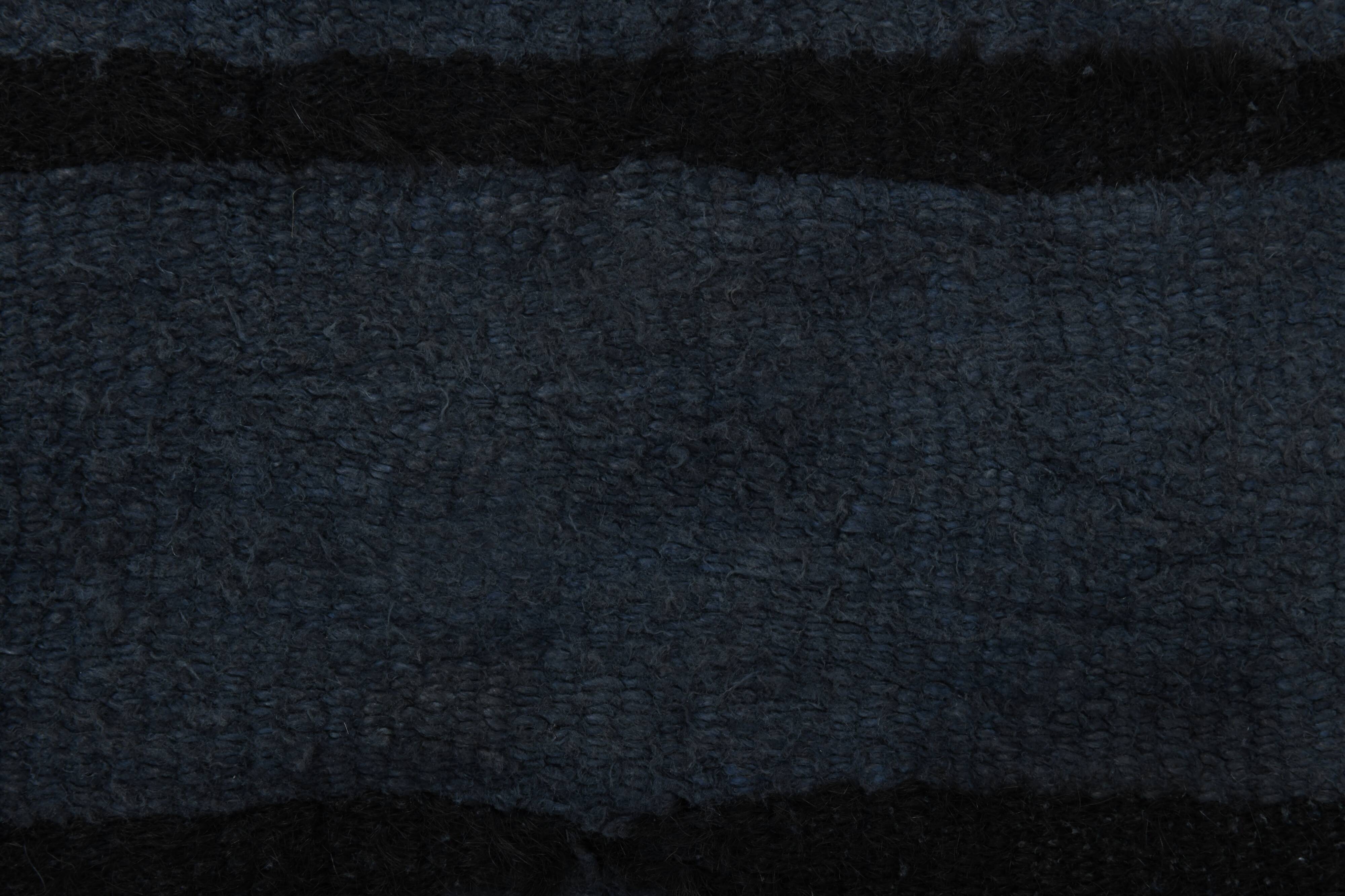 6x8 Navy Blue & Black Striped Kilim Rug, 174x240Cm