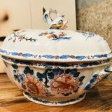 Large soup bowl in Gien earthenware model rooster and peonies