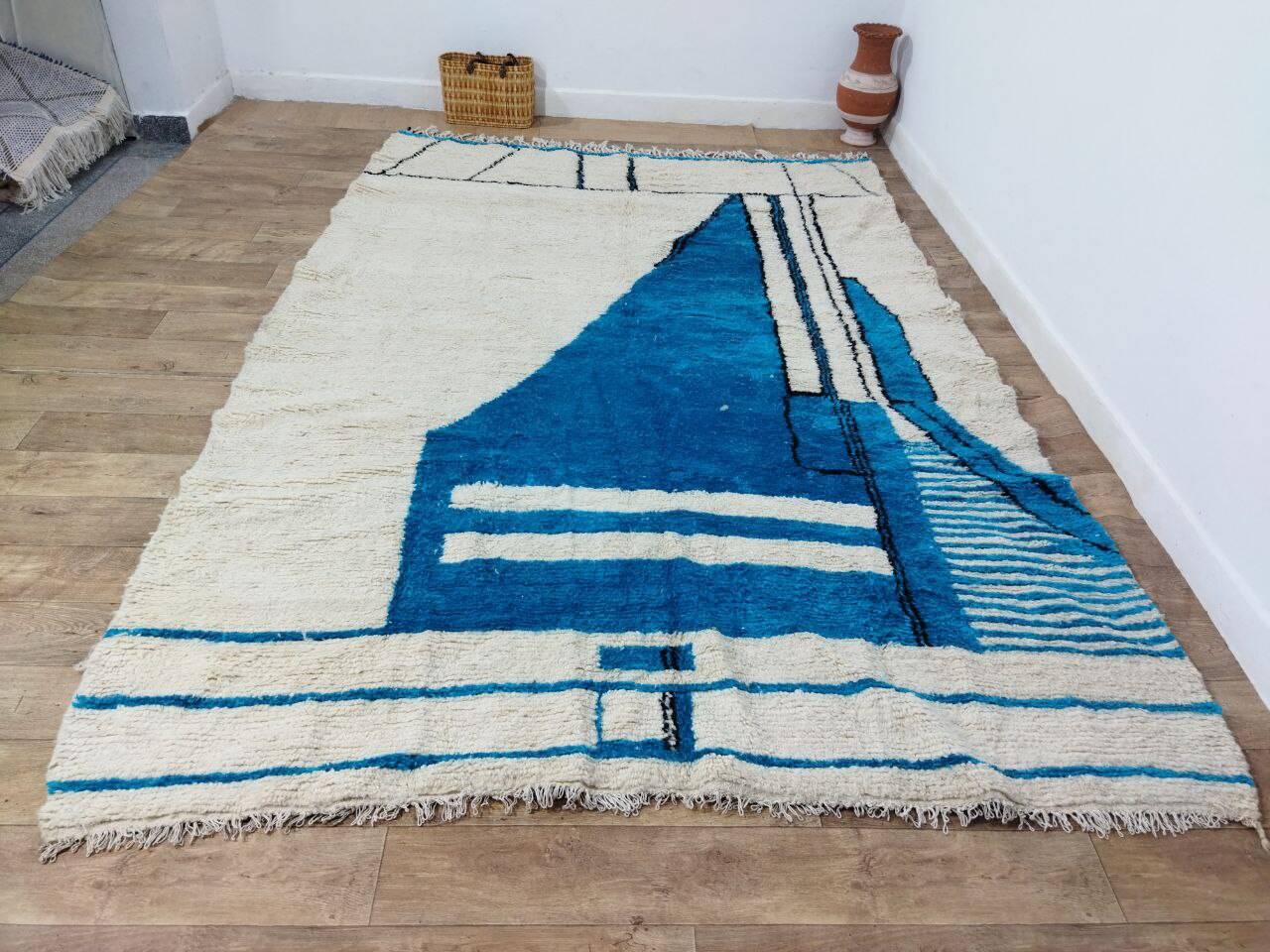 Handmade blue artisanal Moroccan Berber rug 310 X 215 CM