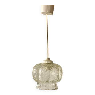 Vintage molded glass melon shaped pendant light