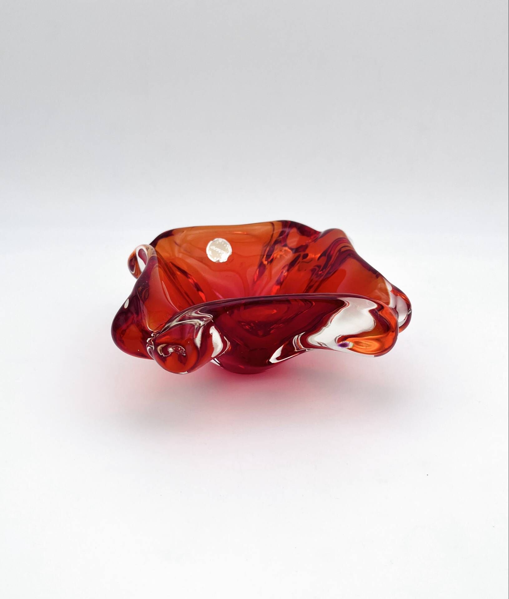 Flavio Poli Seguso Sommerso Red Amber Vintage 60s Art Glass Ashtray