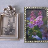 Set of 2 frames photo a decoration angel cherub and rhinestones shiny glass