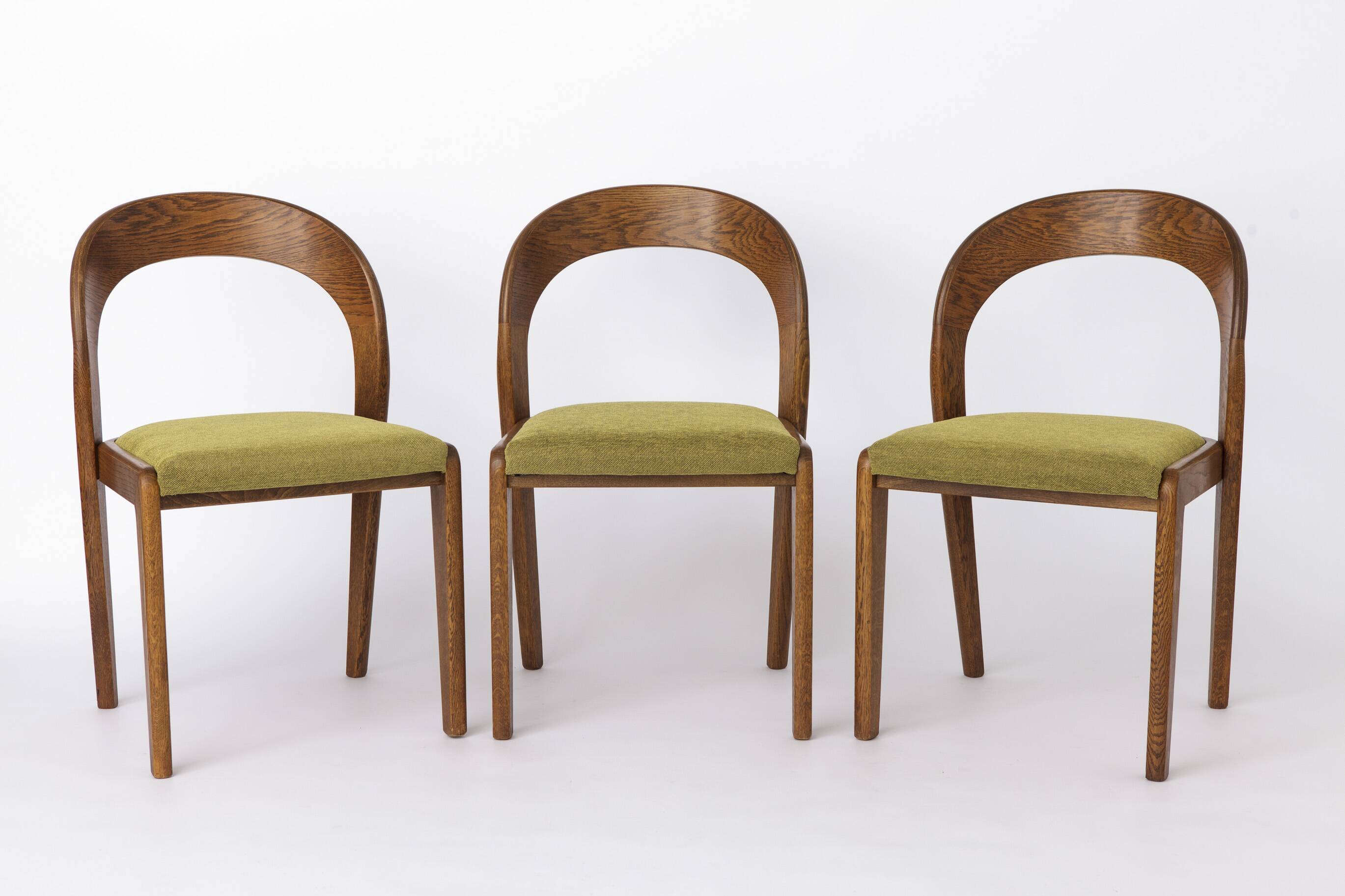 Set of 6 Mid Century Dining Chairs, Baumann Gondola Chairs 1970s, Oak Wood