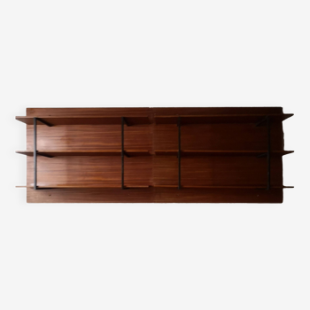 Enfilade bibliotheque murale en bois et métal noir, design scandinave 1970