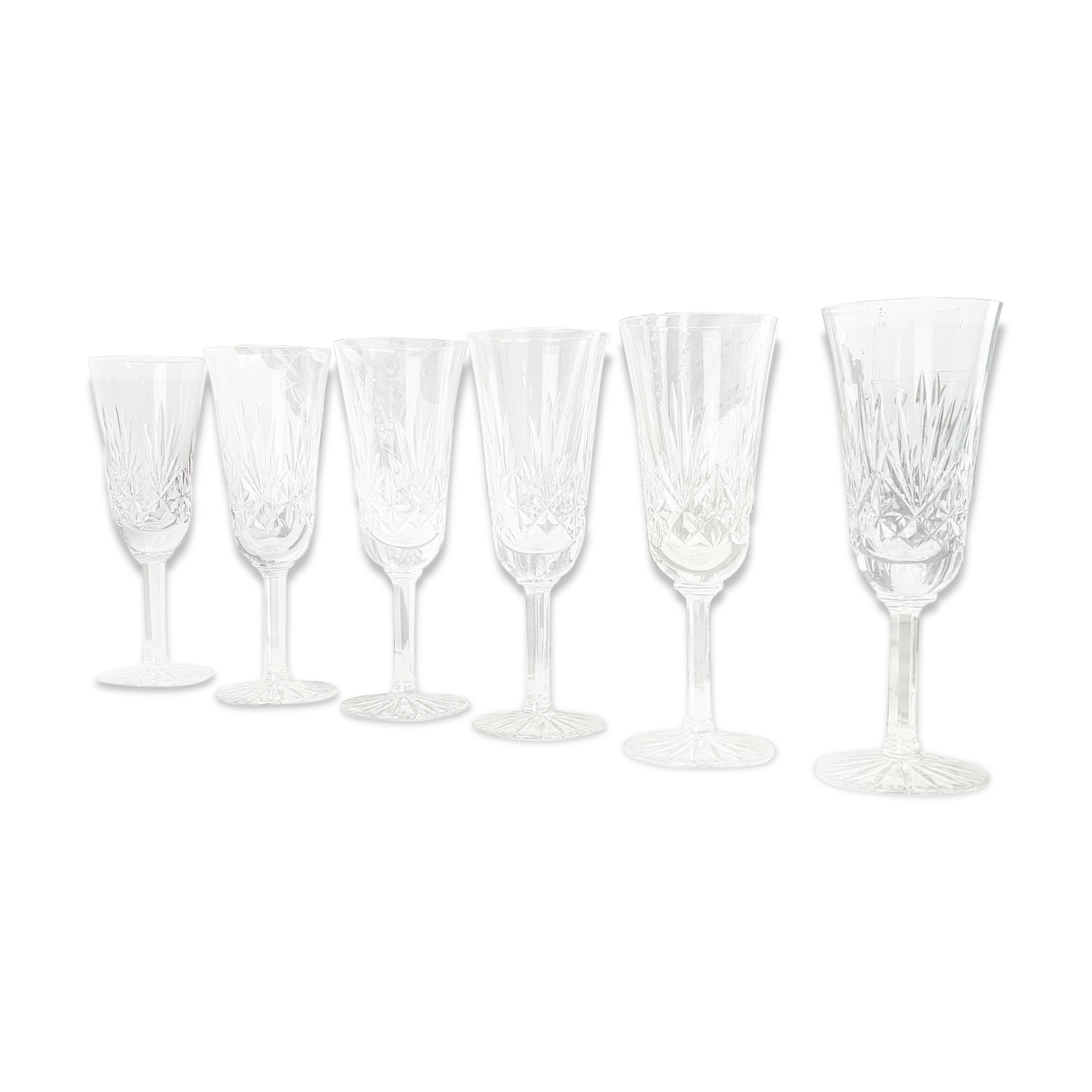 Lot of 6 chiseled crystal flutes