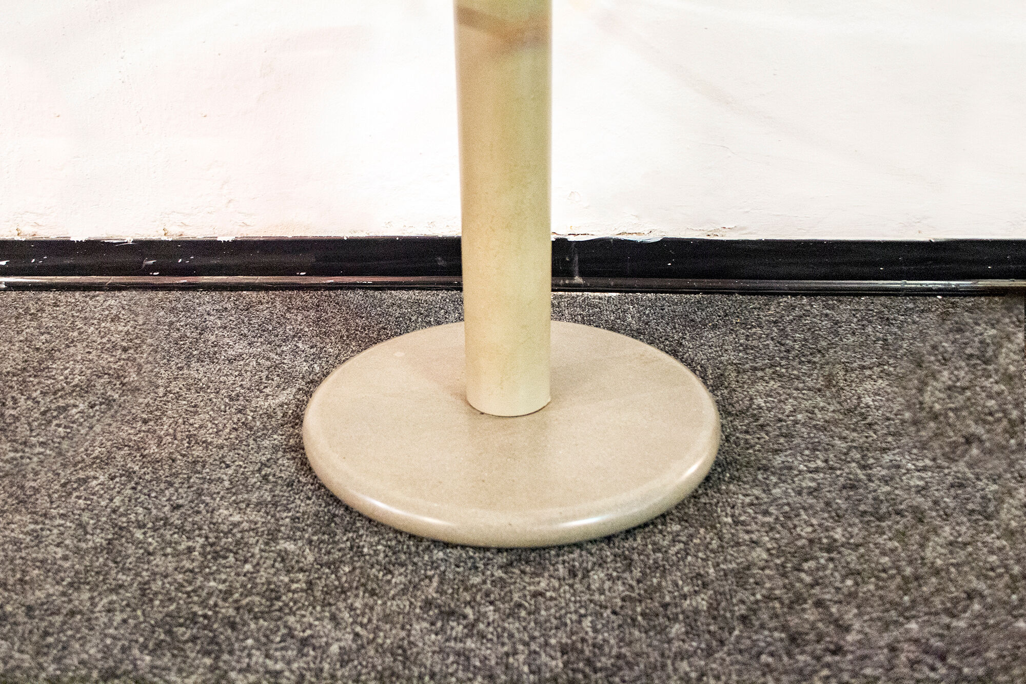 Coffee table with granite base, enamelled iron structure, 80s glass top