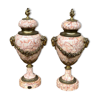 Pair of Marble vases in Napoleon III style with ram heads.