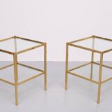 Pair Renato Zevi Brass square side tables 1970s Italy
