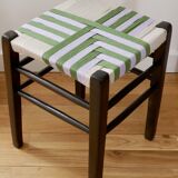 Wooden stool. vintage stool. woven stool