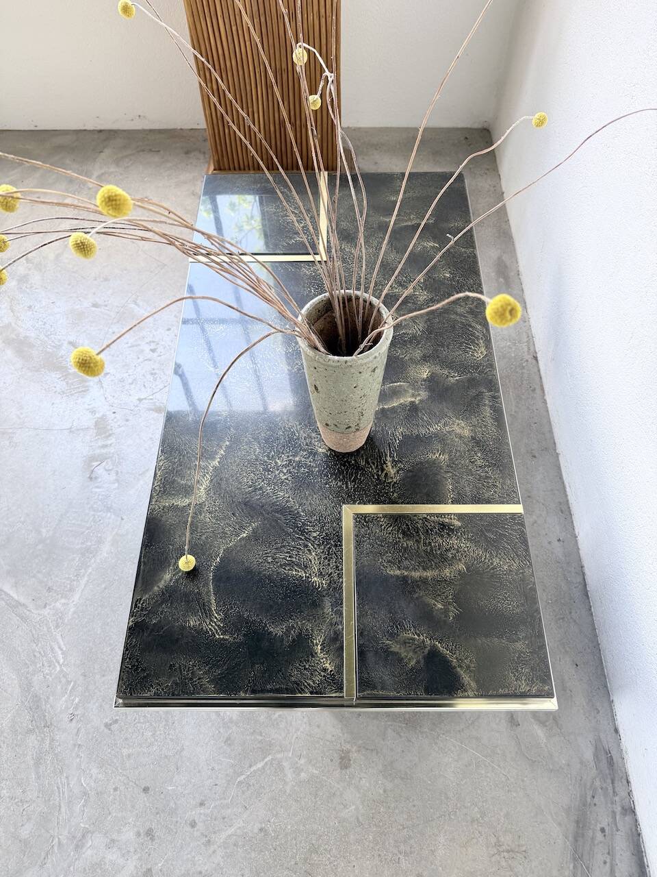 "Rizzo" lacquered and brass coffee-bar table from the 1970s.