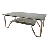 Table basse en verre fumé à cadre tubulaire millésime 1970