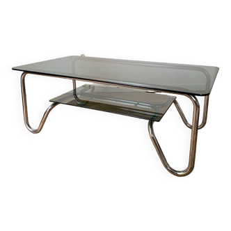 Tubular frame smoked glass coffee table 1970 vintage