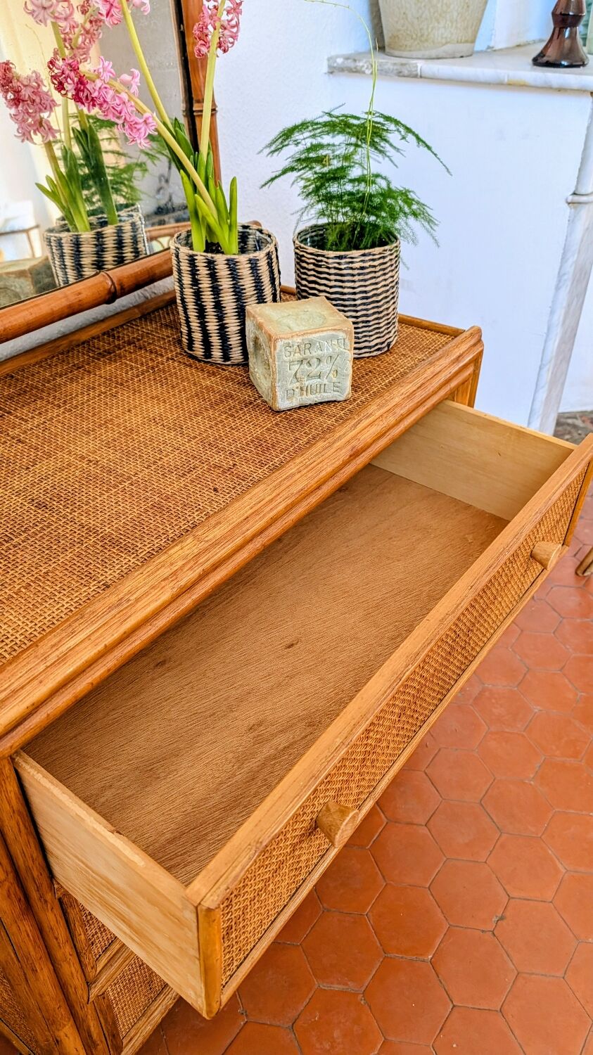 Vintage rattan chest of drawers