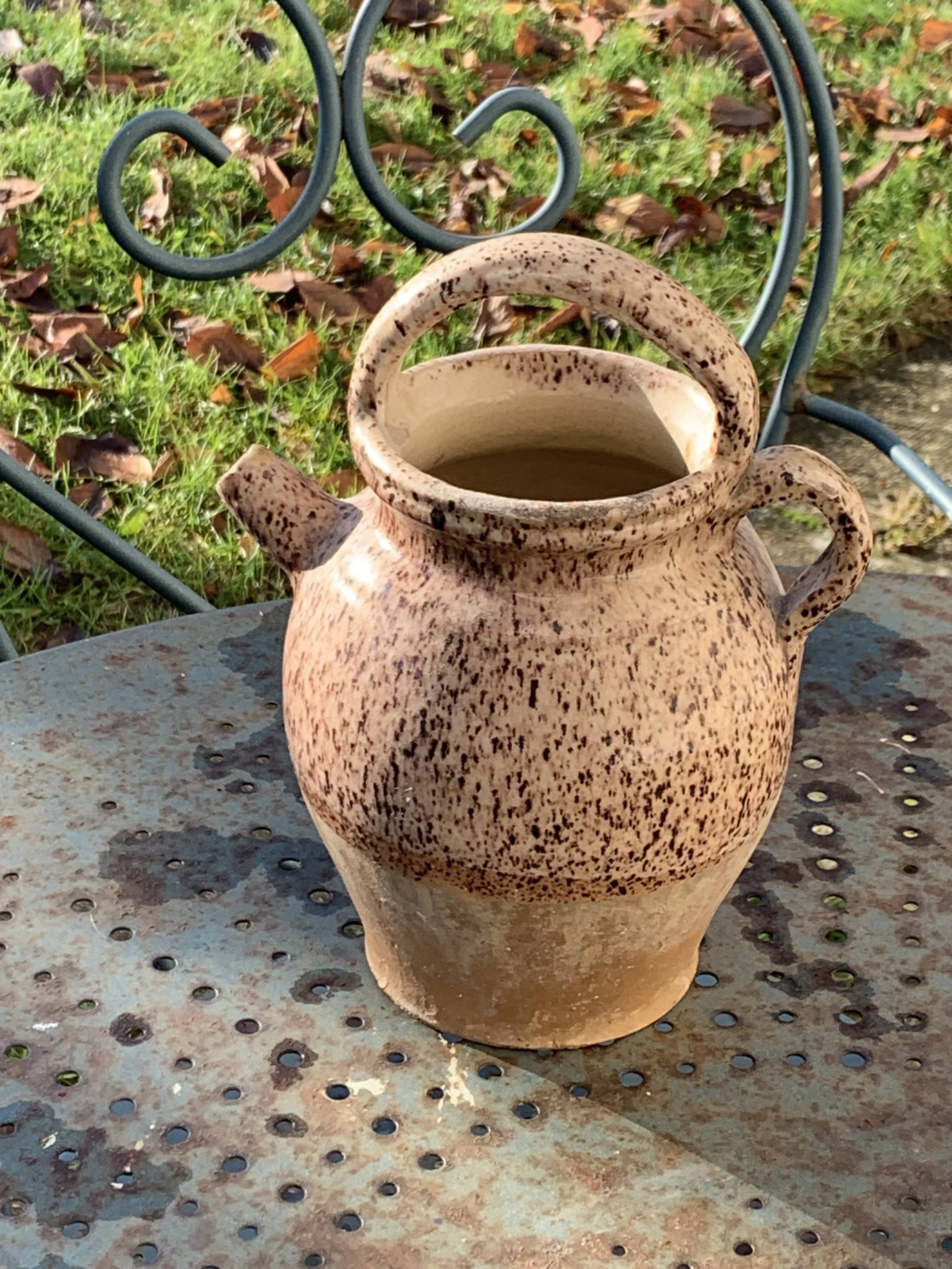 Gargoulette, raw stoneware jug and beige glaze, speckled, vintage