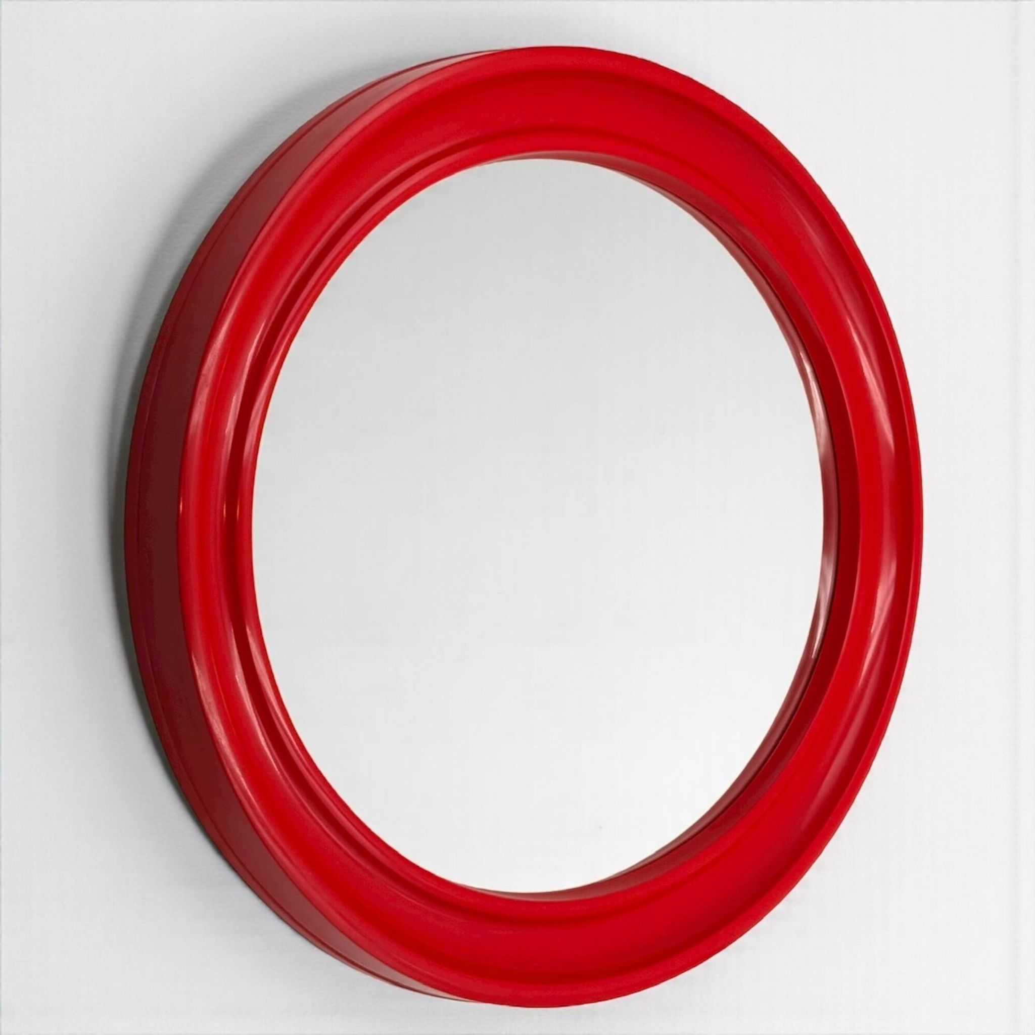 Red Bakelite Oval Mirror by Carrara & Matta, Italy 1970s