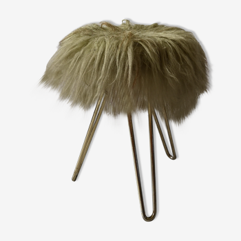Stool space age pop brass & synthetic fur, 1970