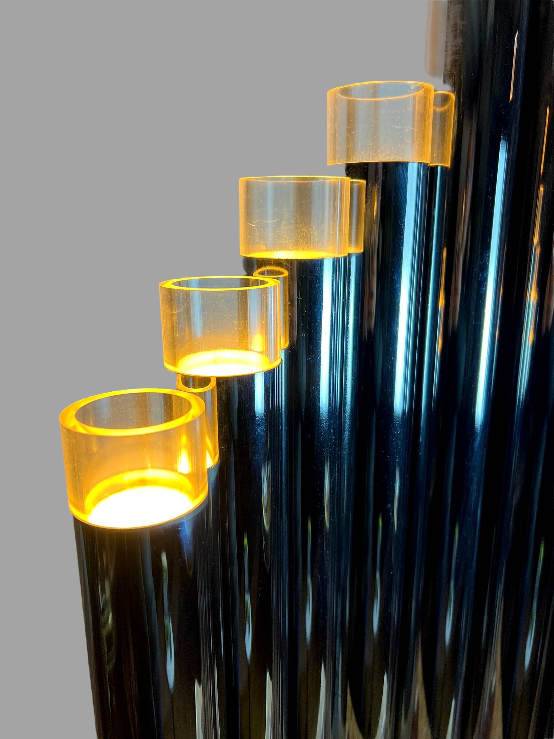 Grande lampe orgue de  sciolari des années 70 en métal chromé et marbre