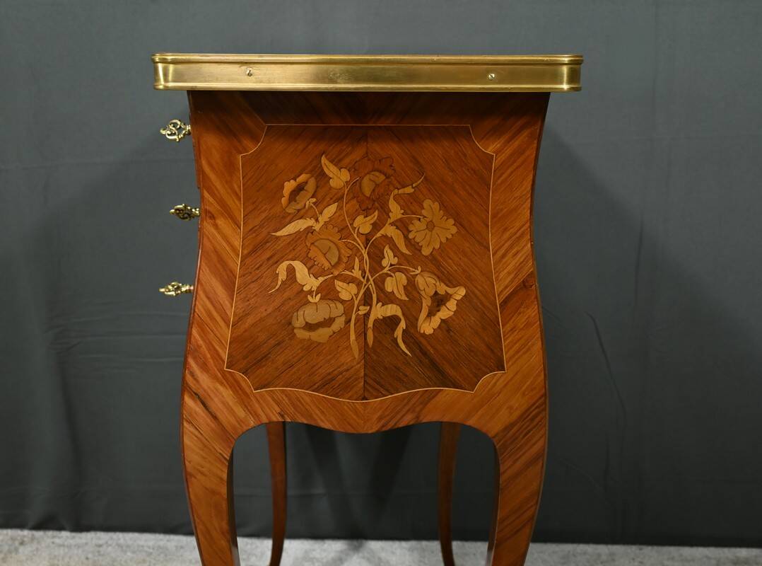 Bedside table in rosewood and palisander, Louis XV style – Late 19th century