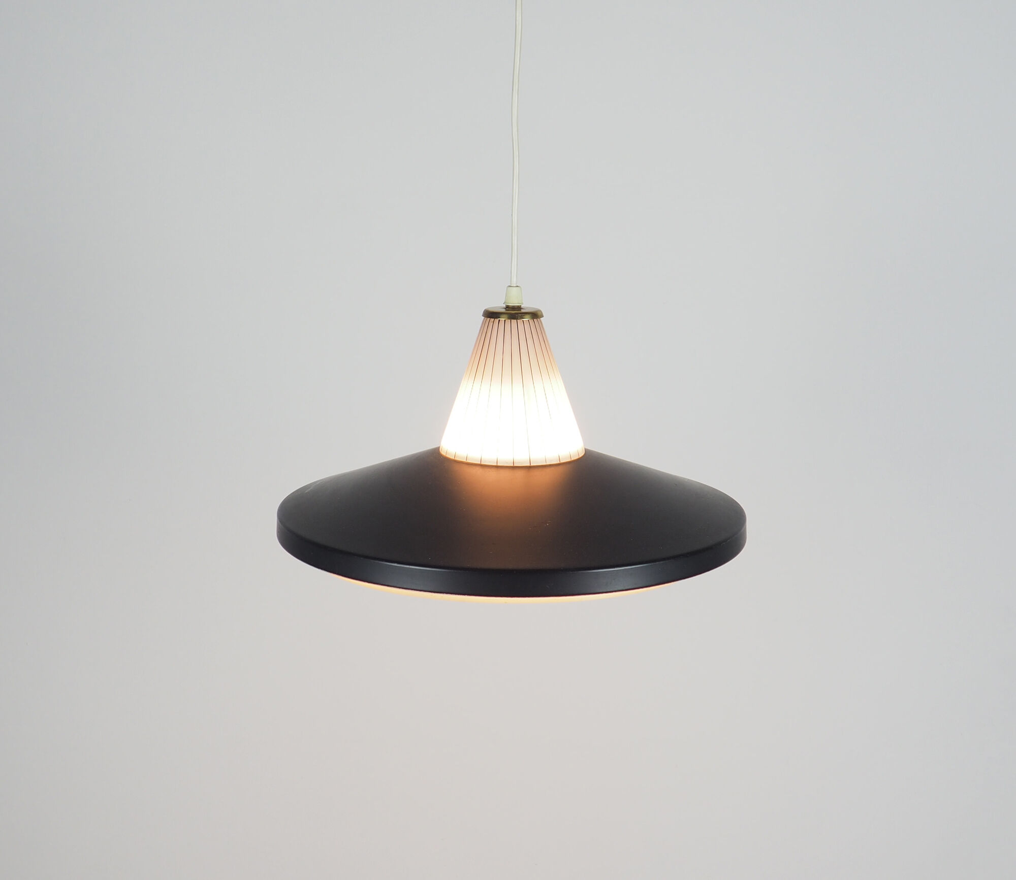 Mid-century Danish metal and glass hanging lamp