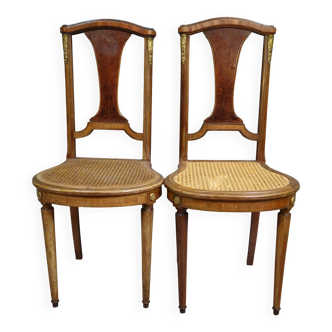 Pair of antique mahogany chairs with caning – Louis XVI style