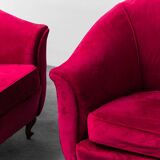 Paire de fauteuils modernistes en velours violet des années 1970
