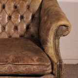 3-seater chesterfield in light olive green leather