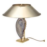 Vintage 20thc agate & brass table lamp by willy daro, belgium c.1970